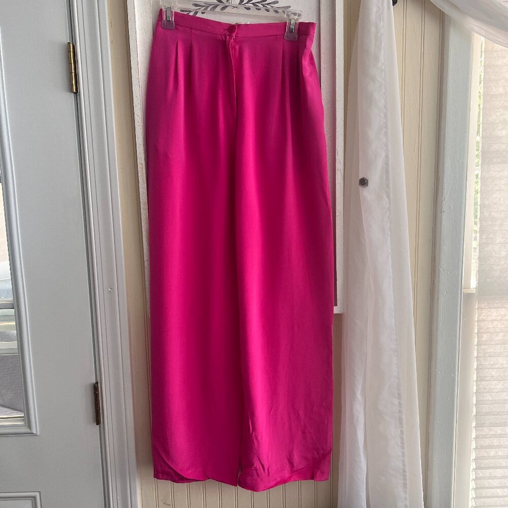 100% SILK Josephine Chaus Pink Wide Leg Pants